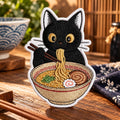 Black Cat Eating Ramen Noodle Bowl Chopsticks Iron On Embroidered Patch — Iron-on patch