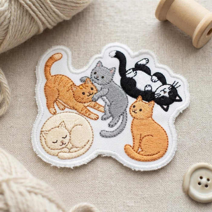 Five Cats Playful Cuddle Pile Cat Lover Iron On Embroidered Patch