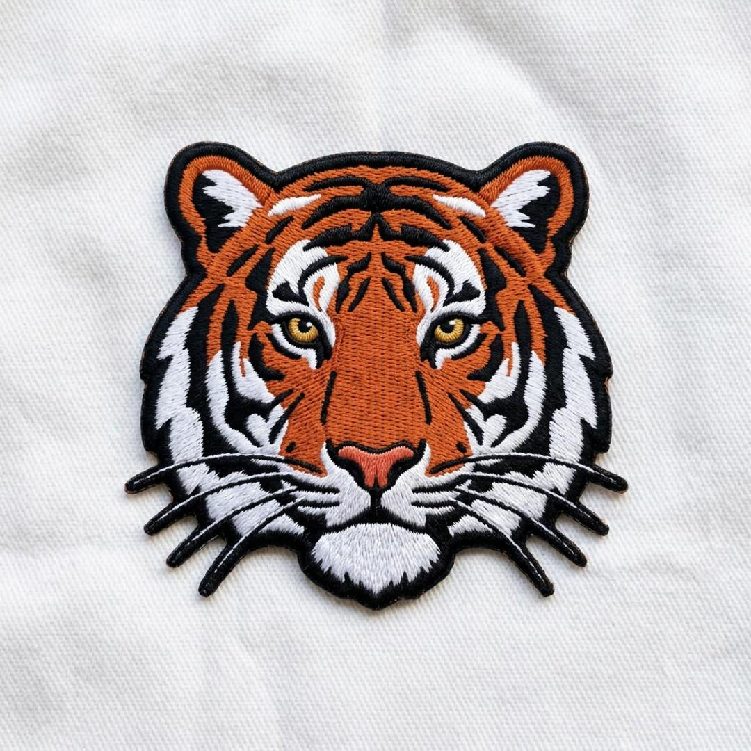 Tiger Head Wild Animal Jungle Cat Iron On Embroidered Patch — Iron-on patch