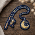 Fishing Rod Crescent Moon Stars Night Sky Iron On Embroidered Patch — Iron-on patch