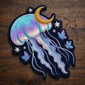 Celestial Jellyfish Moon Stars Butterflies Iron On Embroidered Patch — Iron-on patch