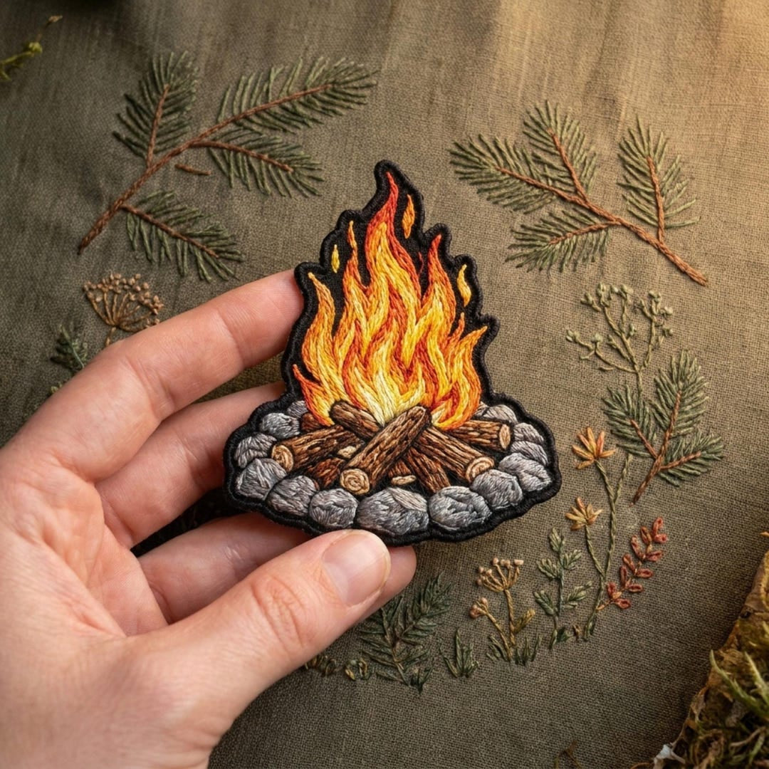 Campfire Stone Ring Iron On Embroidered Patch — Iron-on patch