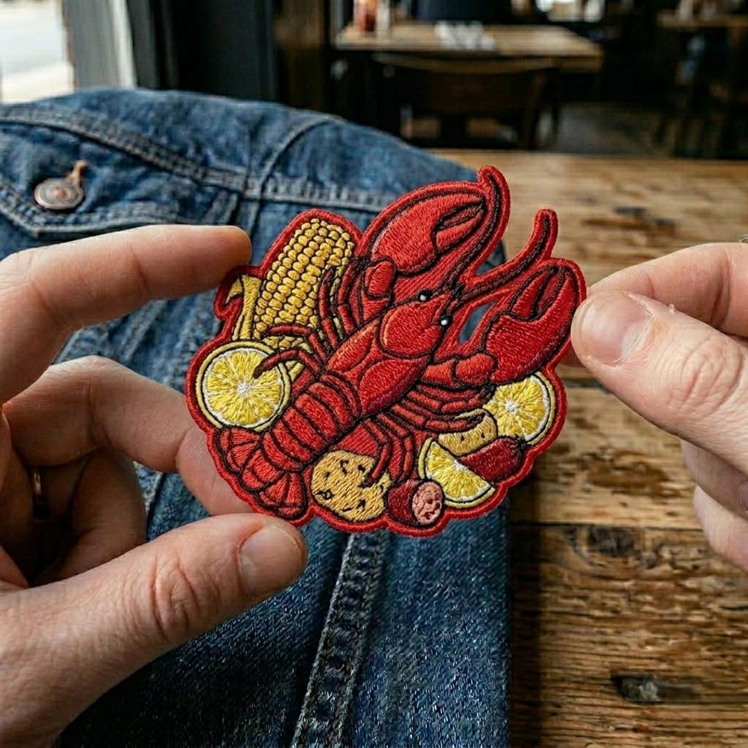 Crawfish Boil Seafood Corn Lemon Sausage Iron On Embroidered Patch — Iron-on patch
