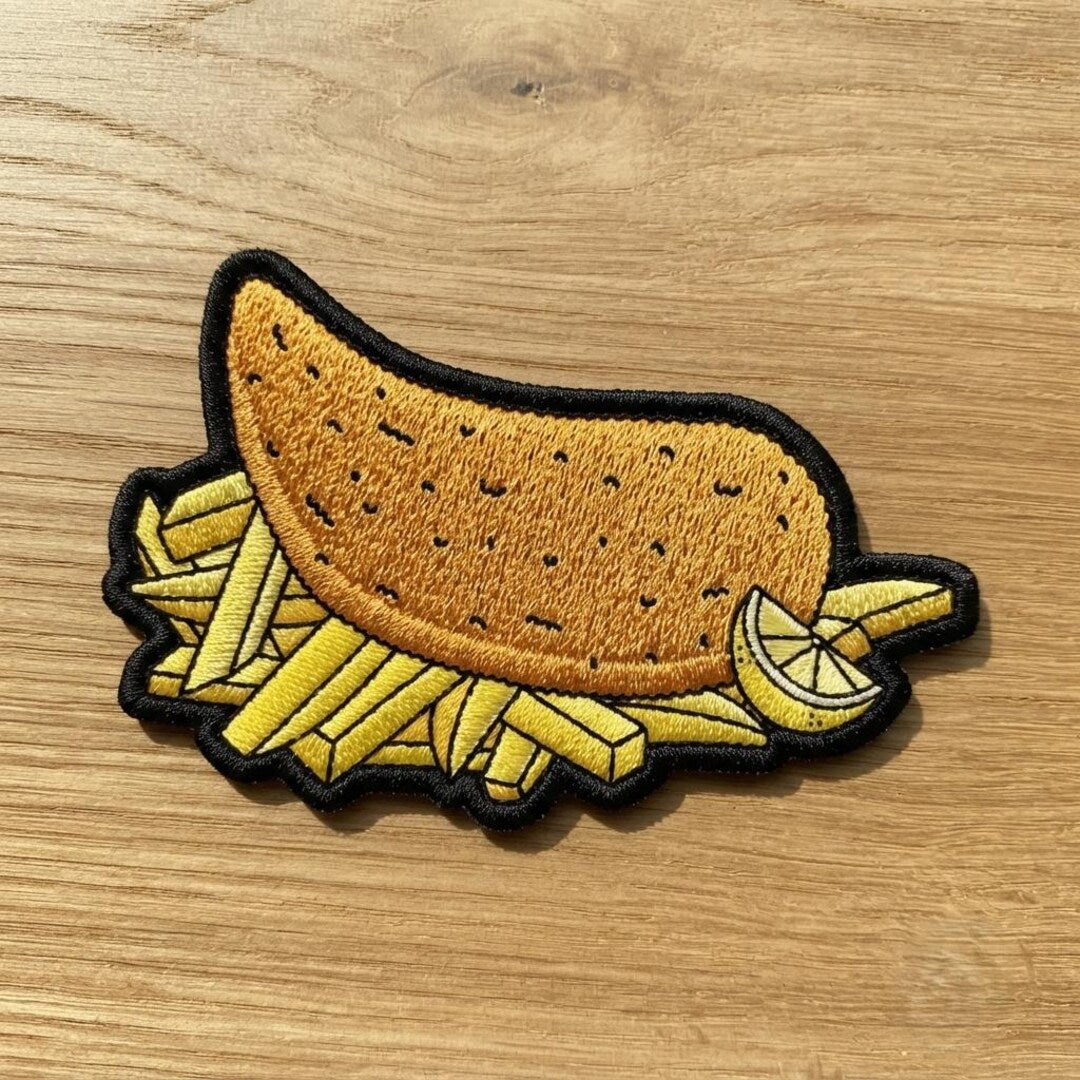 Fish and Chips with Lemon British Food Iron On Embroidered Patch — Iron-on patch