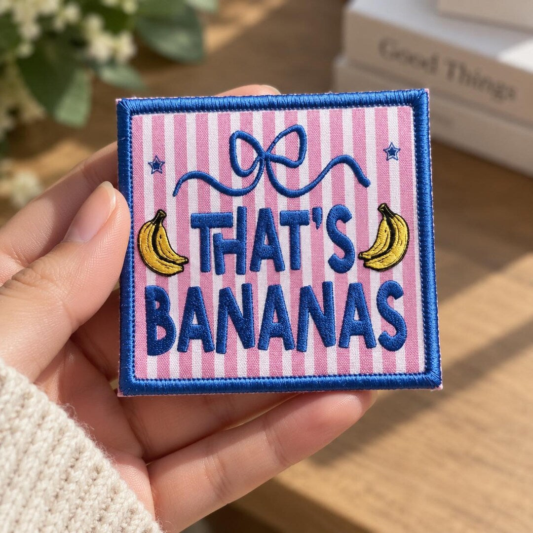 That's Bananas Coquette Bow Pink Stripe Iron On Embroidered Patch — Iron-on patch