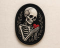 Skeleton Holding Heart Botanical Wreath Gothic Dark Romance Iron On Embroidered Patch — Iron-on patch