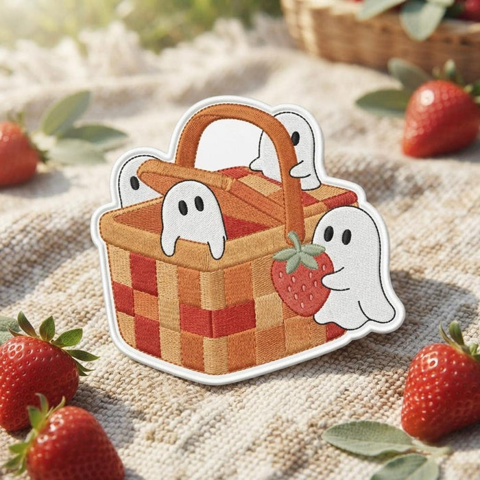 Halloween Ghosts Picnic Basket Strawberry Iron On Embroidered Patch