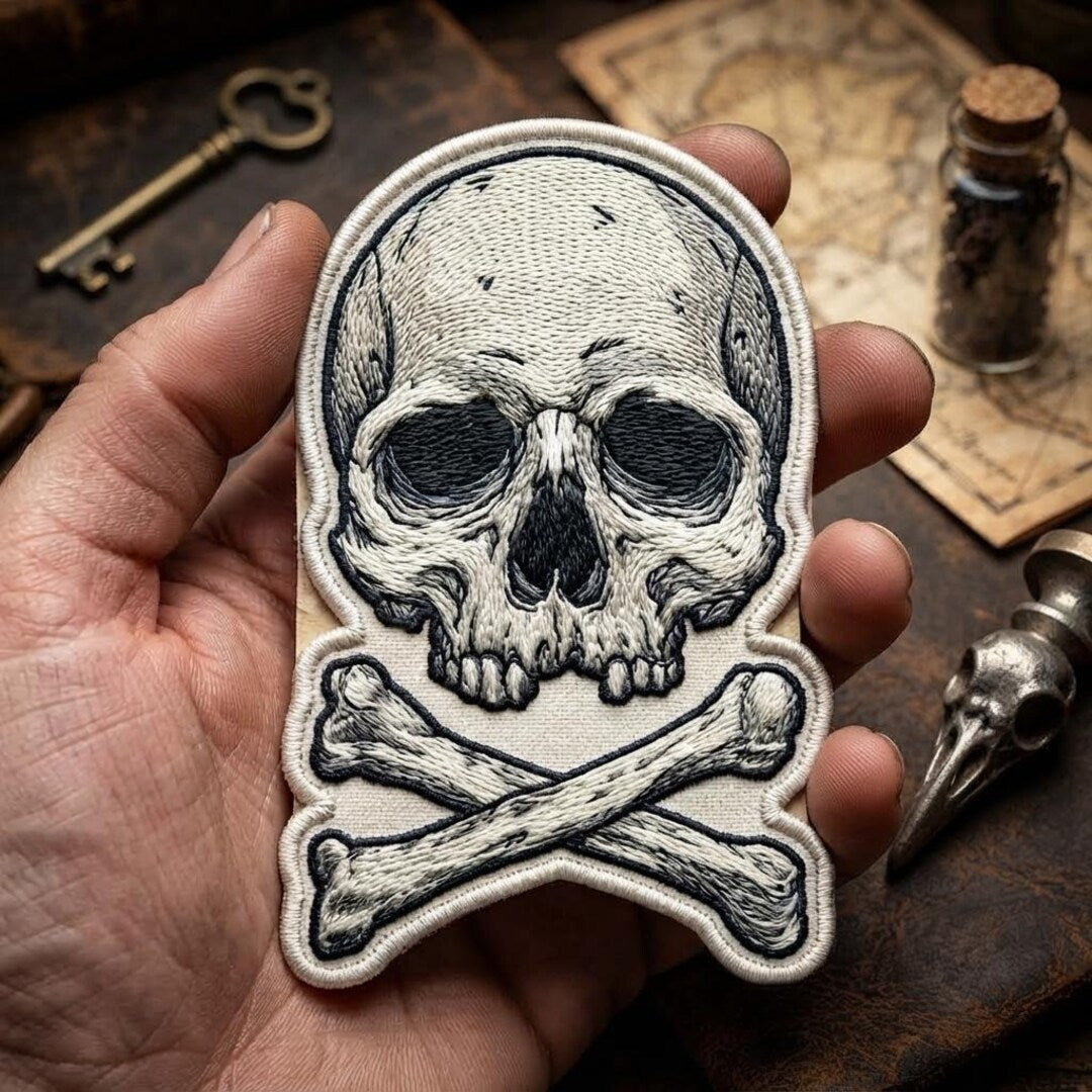 Skull and Crossbones Gothic Skeleton Iron On Embroidered Patch — Iron-on patch