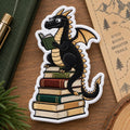 Reading Dragon Sitting on Books Stack Book Lover Iron On Embroidered Patch — Iron-on patch