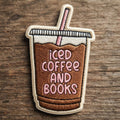 Iced Coffee and Books Book Lover Iron On Embroidered Patch — Iron-on patch