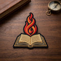 Flaming Book Reading Lover Iron On Embroidered Patch — Iron-on patch