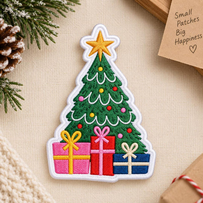 Christmas Tree with Gifts Star Topper Holiday Iron On Embroidered Patch