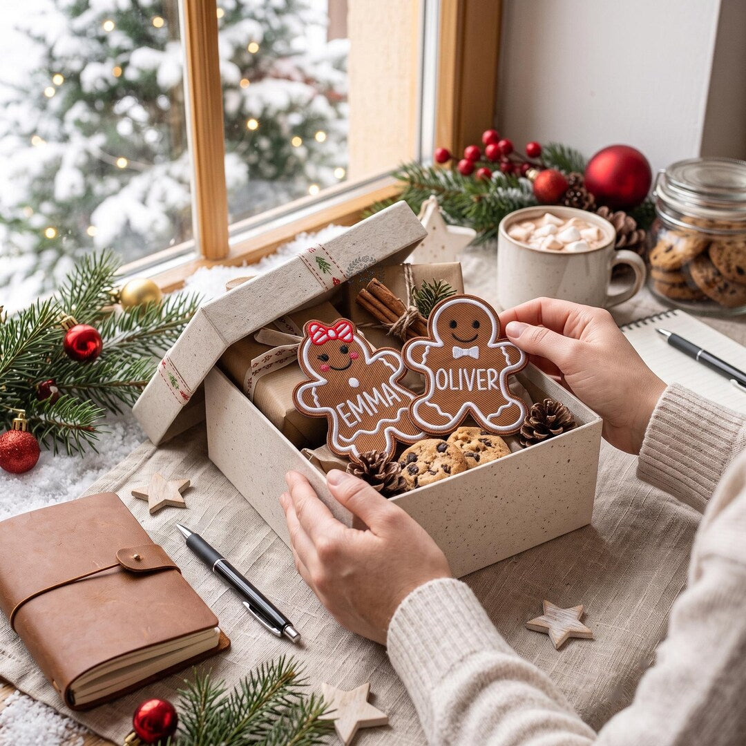 Personalized Gingerbread Man Woman Couple Christmas Iron On Embroidered Patch — Iron-on patch
