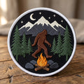 Bigfoot Campfire Mountain Forest Night Stars Iron On Embroidered Patch — Iron-on patch