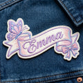Personalized Name Banner Butterfly Coquette Bow Iron On Embroidered Patch — Iron-on patch