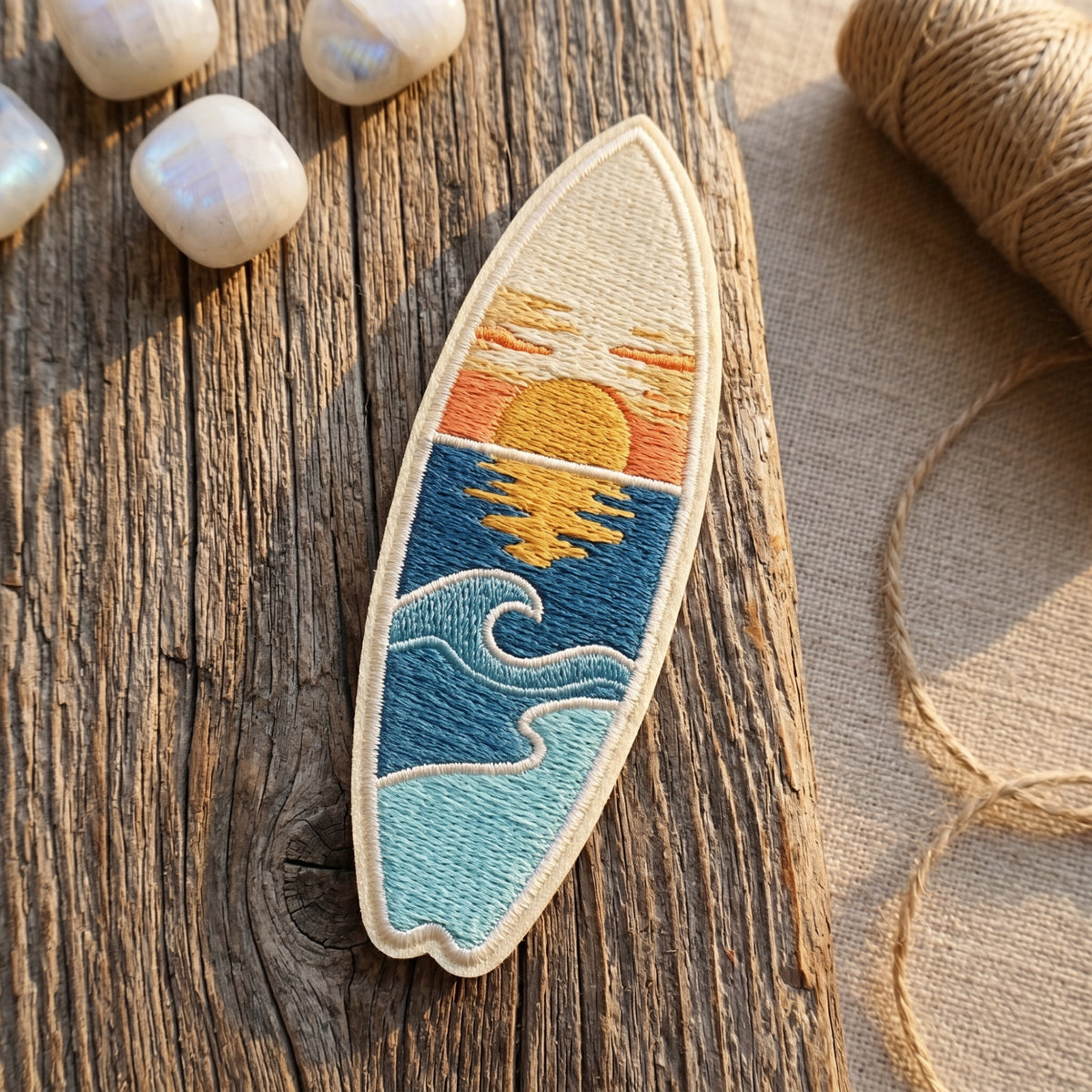 Surfboard Sunset Ocean Wave Beach Iron On Embroidered Patch — Iron-on patch