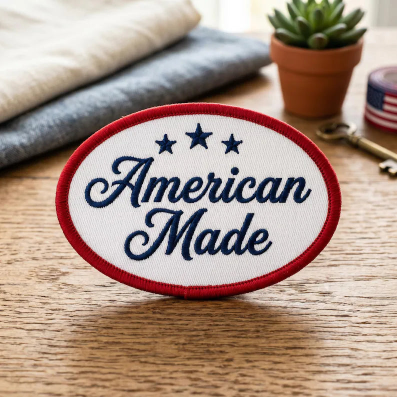 American Made Stars Oval Iron On Embroidered Patch — Iron-on patch