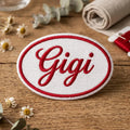 Personalized Gigi Oval Name Tag Script Iron On Embroidered Patch — Iron-on patch