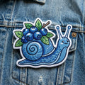 Blueberry Snail Cute Kawaii Garden Iron On Embroidered Patch — Iron-on patch