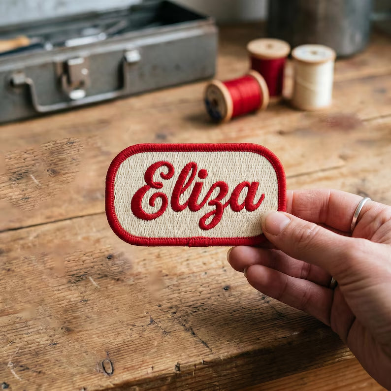 Personalized Name Patch Retro Script Iron On Embroidered Patch — Iron-on patch