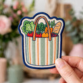 Farmer's Market Grocery Tote Bag Vegetables Bread Iron On Patch embroidered iron on patch — front view