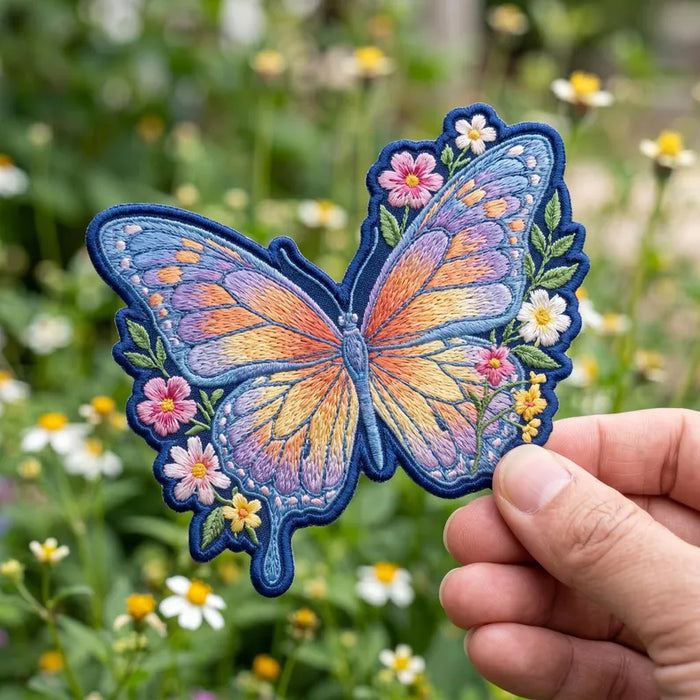 Butterfly Wildflower Garden Floral Wings Iron On Embroidered Patch