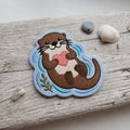 Sea Otter Holding Heart Floating Water Plants Iron On Embroidered Patch — Iron-on patch