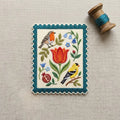 Folk Art Stamp Birds Tulip Pomegranate Botanical Iron On Embroidered Patch — Iron-on patch