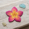 Plumeria Flower Tropical Floral Iron On Embroidered Patch — Iron-on patch