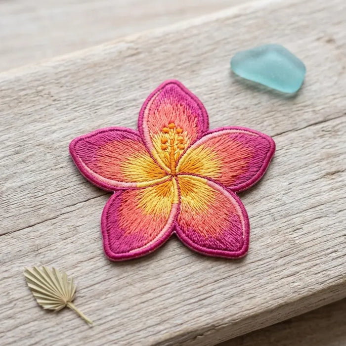 Plumeria Flower Tropical Floral Iron On Embroidered Patch