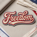 Freedom Retro Script Patriotic Iron On Embroidered Patch — Iron-on patch