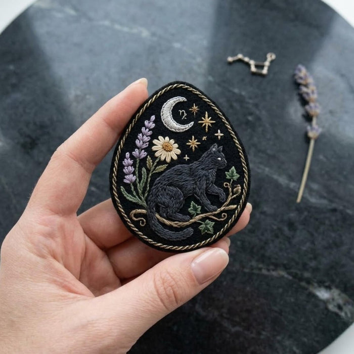 Personalized Black Cat Floral Moon Lavender Daisy Stars Iron On Embroidered Patch