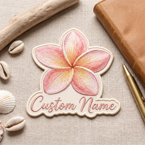 Personalized Plumeria Hawaiian Flower Custom Name Iron On Embroidered Patch — Iron-on patch