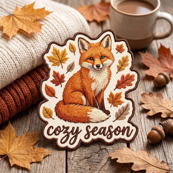Autumn Fox Cozy Season Fall Leaves Woodland Animal Iron On Embroidered Patch — Iron-on patch