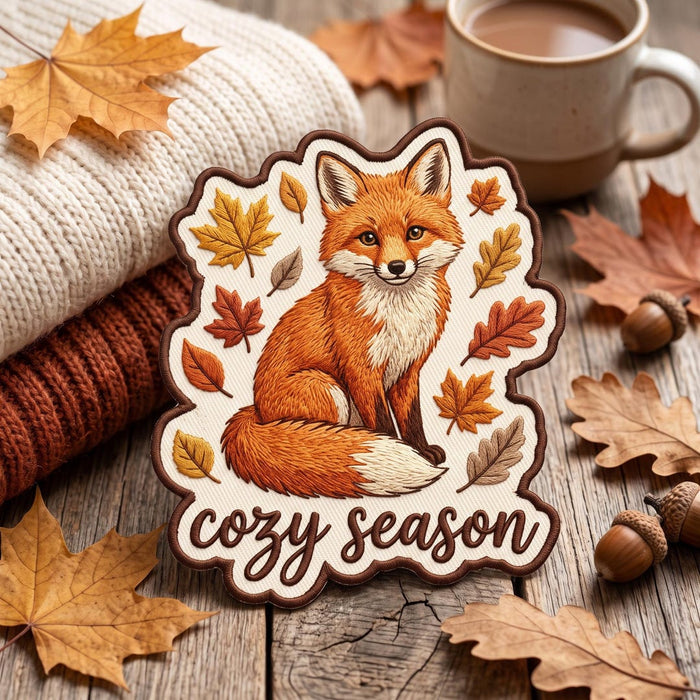 Autumn Fox Cozy Season Fall Leaves Woodland Animal Iron On Embroidered Patch