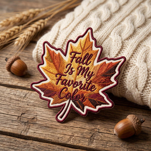 Fall Is My Favorite Color Autumn Maple Leaf Iron On Embroidered Patch — Iron-on patch