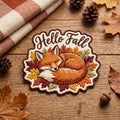 Hello Fall Sleeping Fox Autumn Leaves Woodland Animal Iron On Embroidered Patch — Iron-on patch