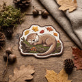 Sleeping Otter Autumn Leaves Mushrooms Log Woodland Animal Iron On Embroidered Patch — Iron-on patch