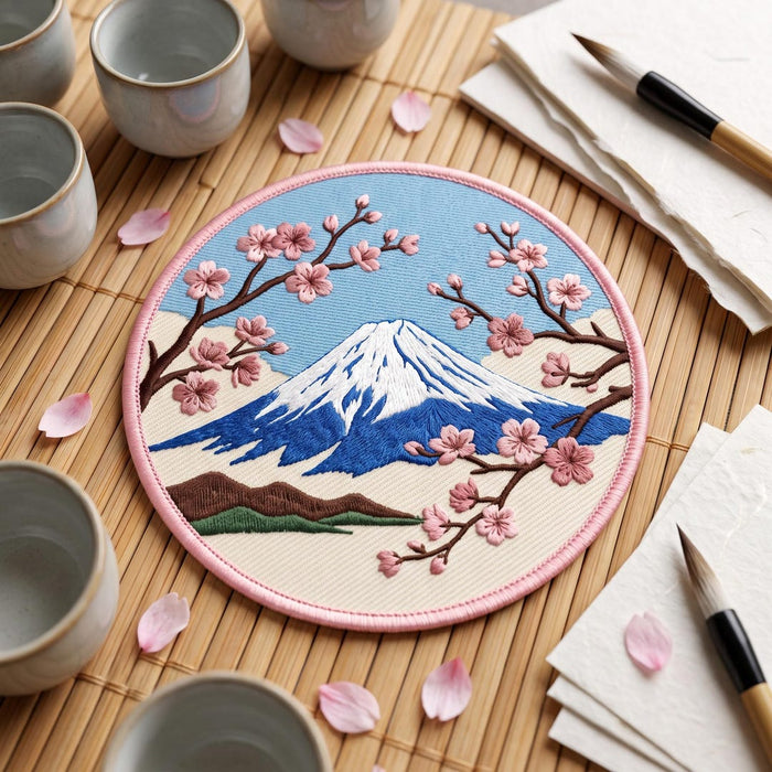 Mount Fuji Cherry Blossom Sakura Japanese Mountain Iron On Embroidered Patch