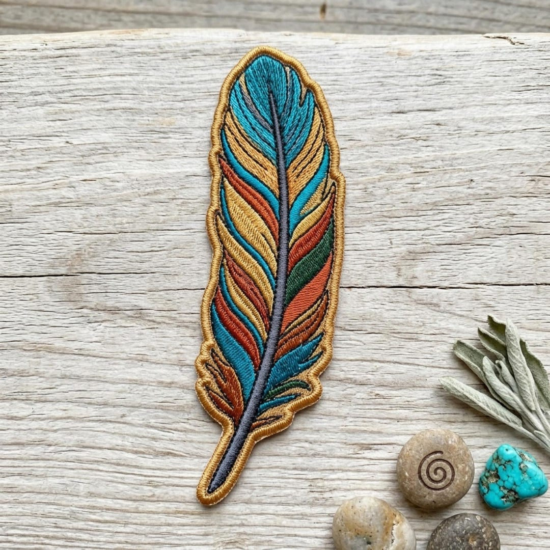 Boho Colorful Feather Southwest Aztec Iron On Embroidered Patch — Iron-on patch