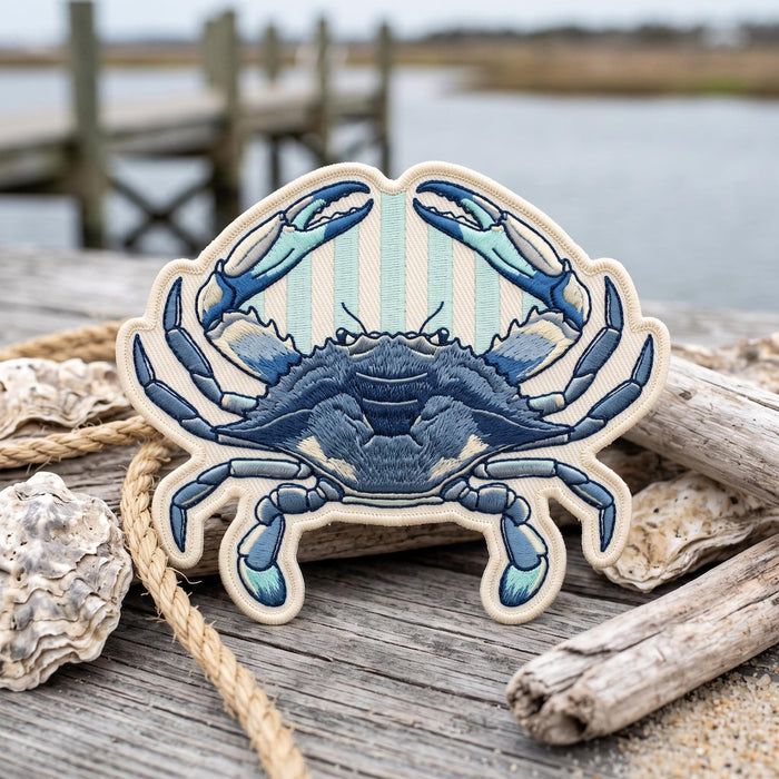 Blue Crab Coastal Ocean Beach Iron On Embroidered Patch