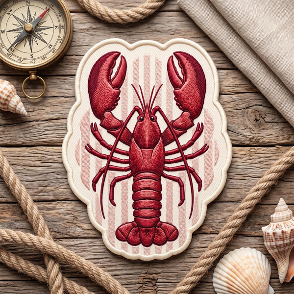 Lobster Iron On Patch Coastal Nautical Iron On Embroidered Patch — Iron-on patch