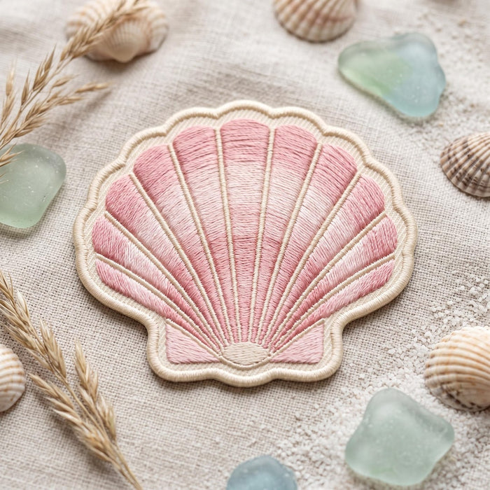 Seashell Scallop Shell Coastal Beach Iron On Embroidered Patch