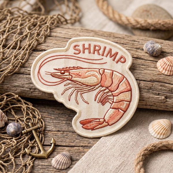 Shrimp Iron On Patch Seafood Lover Coastal Ocean Iron On Embroidered Patch — Iron-on patch