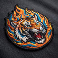 Fierce Roaring Tiger Head Fire Flames Wild Cat Iron On Embroidered Patch — Iron-on patch