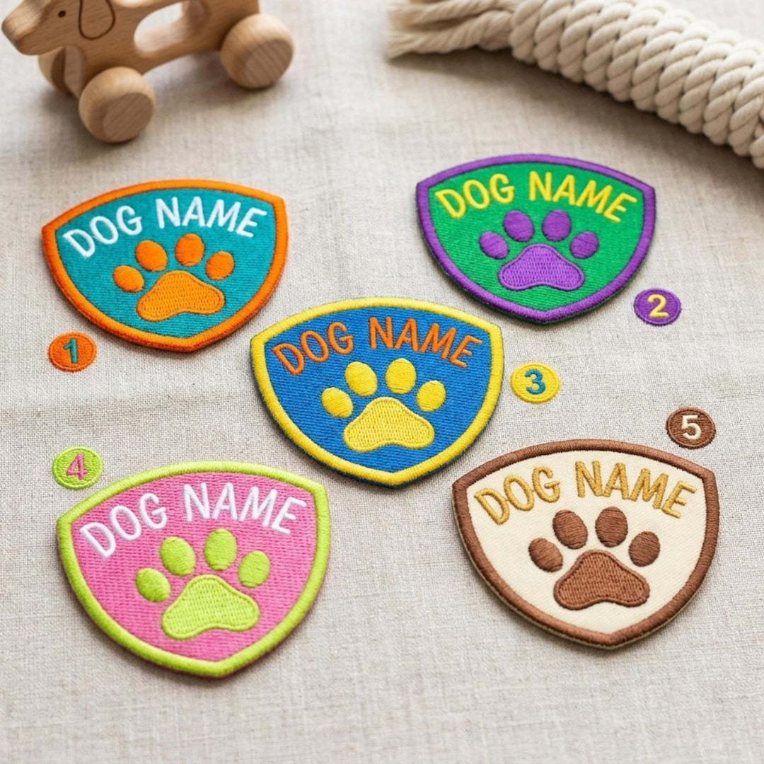 Personalized Dog Name Paw Shield Badge Iron On Embroidered Patch — Iron-on patch
