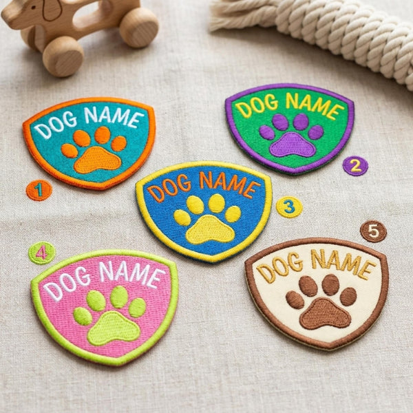 Personalized Dog Name Paw Shield Badge Iron On Embroidered Patch — Iron-on patch