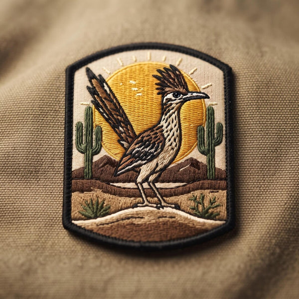 Desert Roadrunner Bird Cactus Sunset Southwest Iron On Embroidered Patch — Iron-on patch