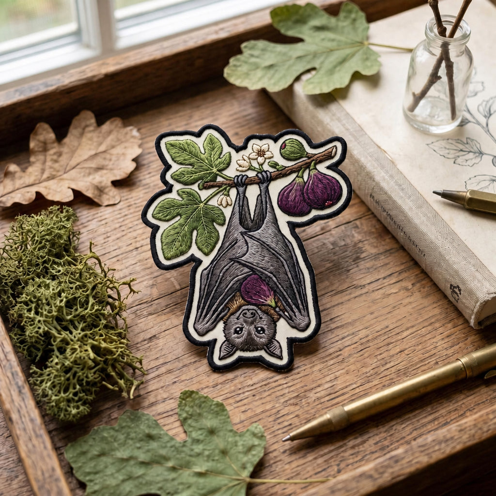 Fruit Bat Hanging Fig Tree Botanical Iron On Embroidered Patch — Iron-on patch