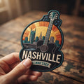 Nashville Tennessee Guitar Skyline Sunset Country Music Iron On Embroidered Patch — Iron-on patch